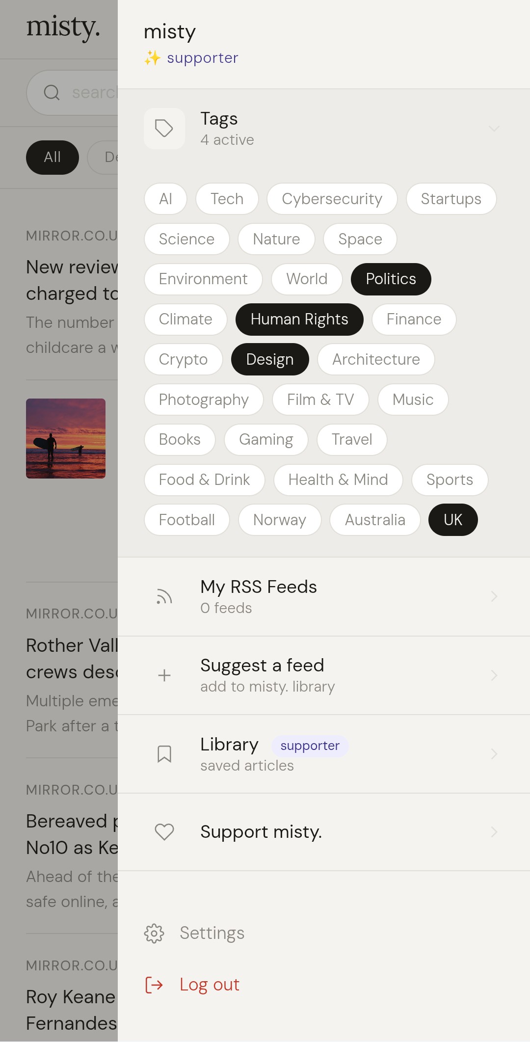 misty. RSS feeds